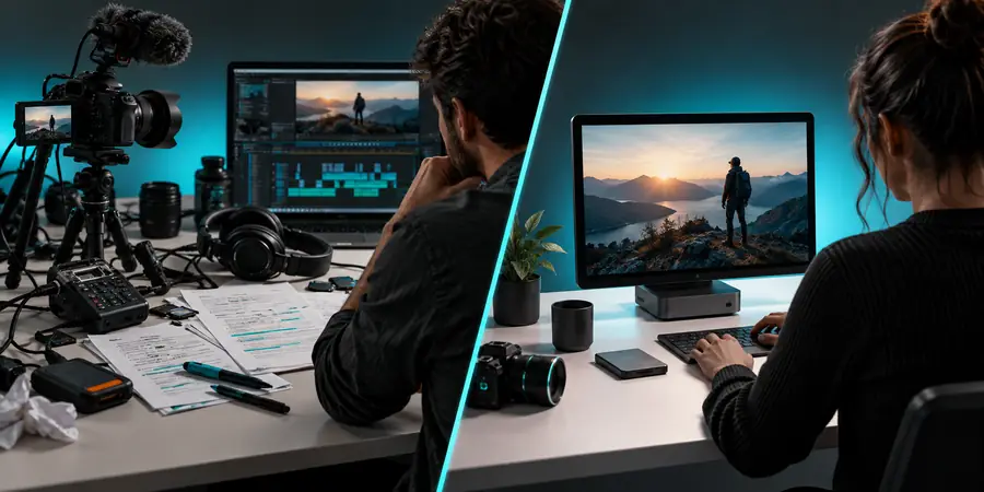 A video editing comparison workspace after a workflow decision